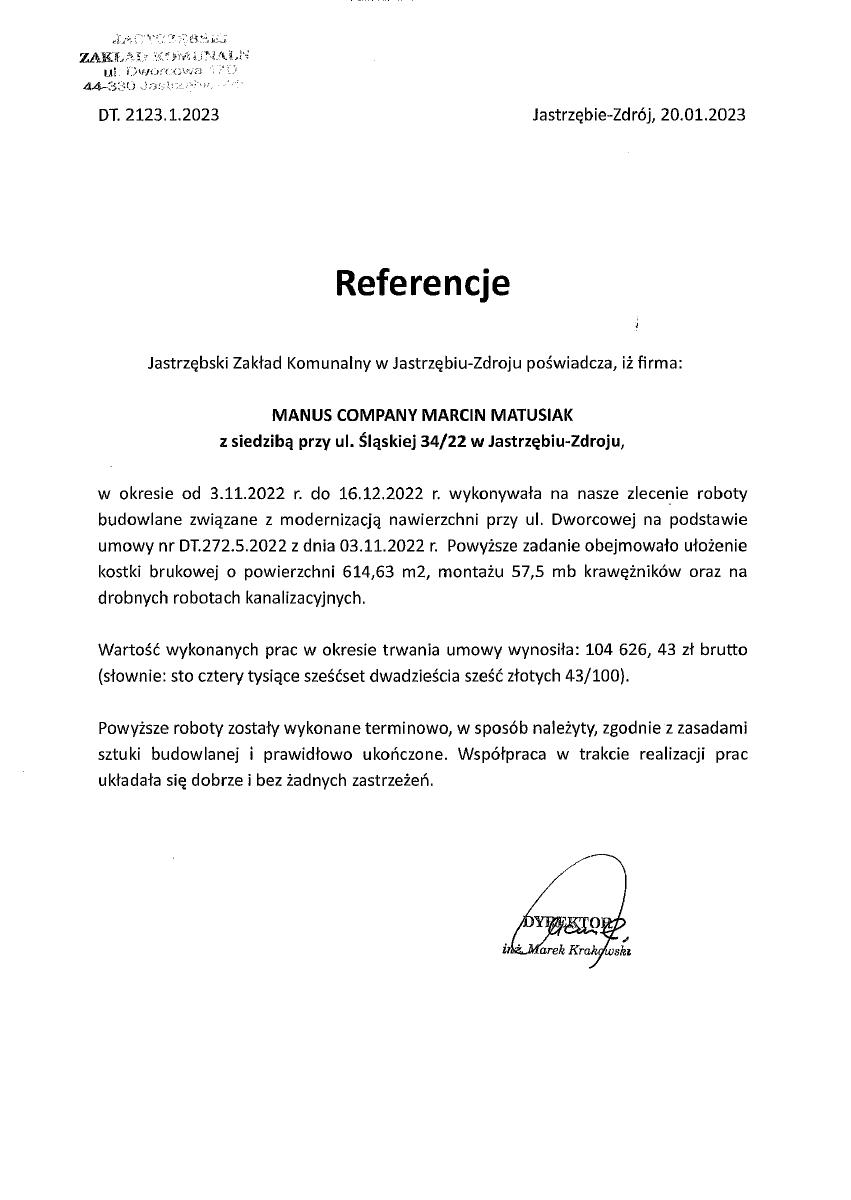 Referencje 2023 JZK – ul. Dworcowa